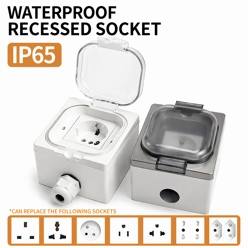 Outdoor Power Quincy - IP65耐候性電気ソケットボックス屋外壁掛け電源コンセントユニバーサルEU/UKプラグ保護ケースケーブルグランド