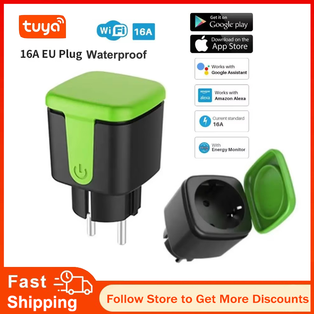 Outdoor Power Outlet - Tuya EU 16A WiFiスマート防水ソケット屋外用ソケットスマートリビング電気プラグ Alexa Google