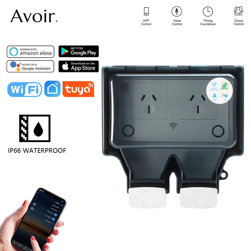 Outdoor Power Quincy - Avoir-Wi-Fi防水電源コンセント,タイマー付き,スマート屋外壁コンセント,オーストラリア,ダブルUSBアダプター,Tuya, IP66