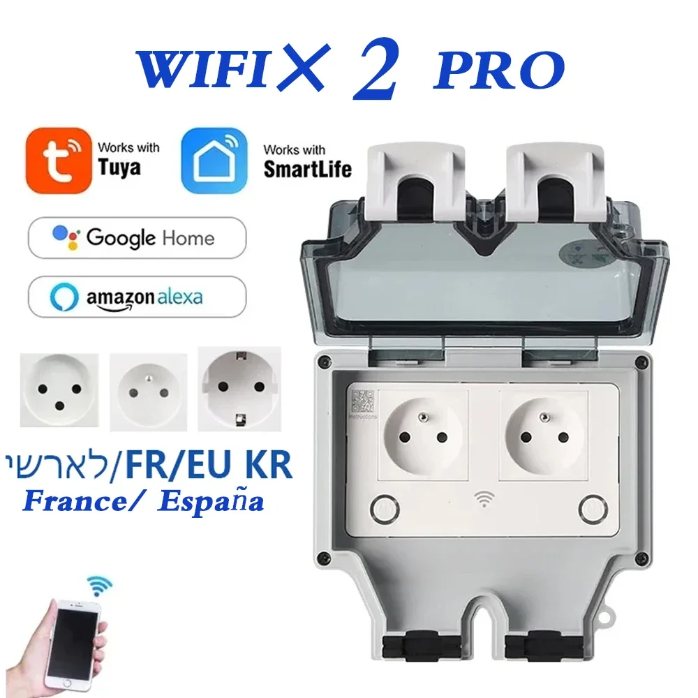 Outdoor Power Quincy - Tuya防水電気壁コンセントEU FR KR IL IP66屋外コンセントタイマー付きWifiスマートライフ電源コンセント220Vデュアルマスター
