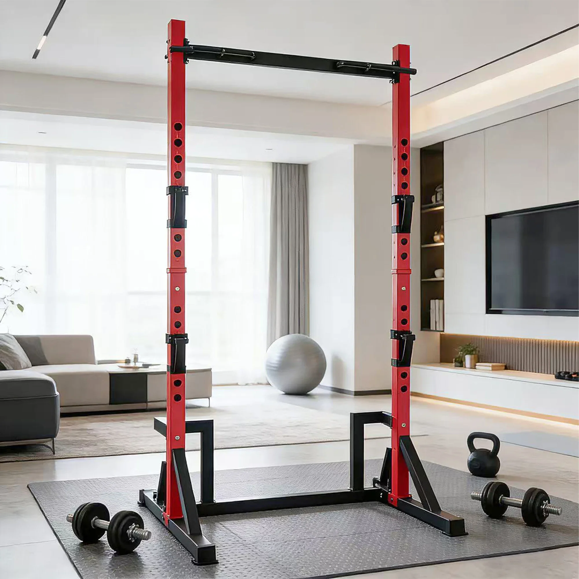 Outdoor Power Tower Pull Up Bar - KERDOM 多機能パワーラック（懸垂バー付き）、最大耐荷重360kg、高さ調整可能なスクワットスタンド、家庭用ジム機器、パワータワー、懸垂・ディップステーション、家庭用および屋外での筋力トレーニング用フィットネス機器、バーベルプレート収納。