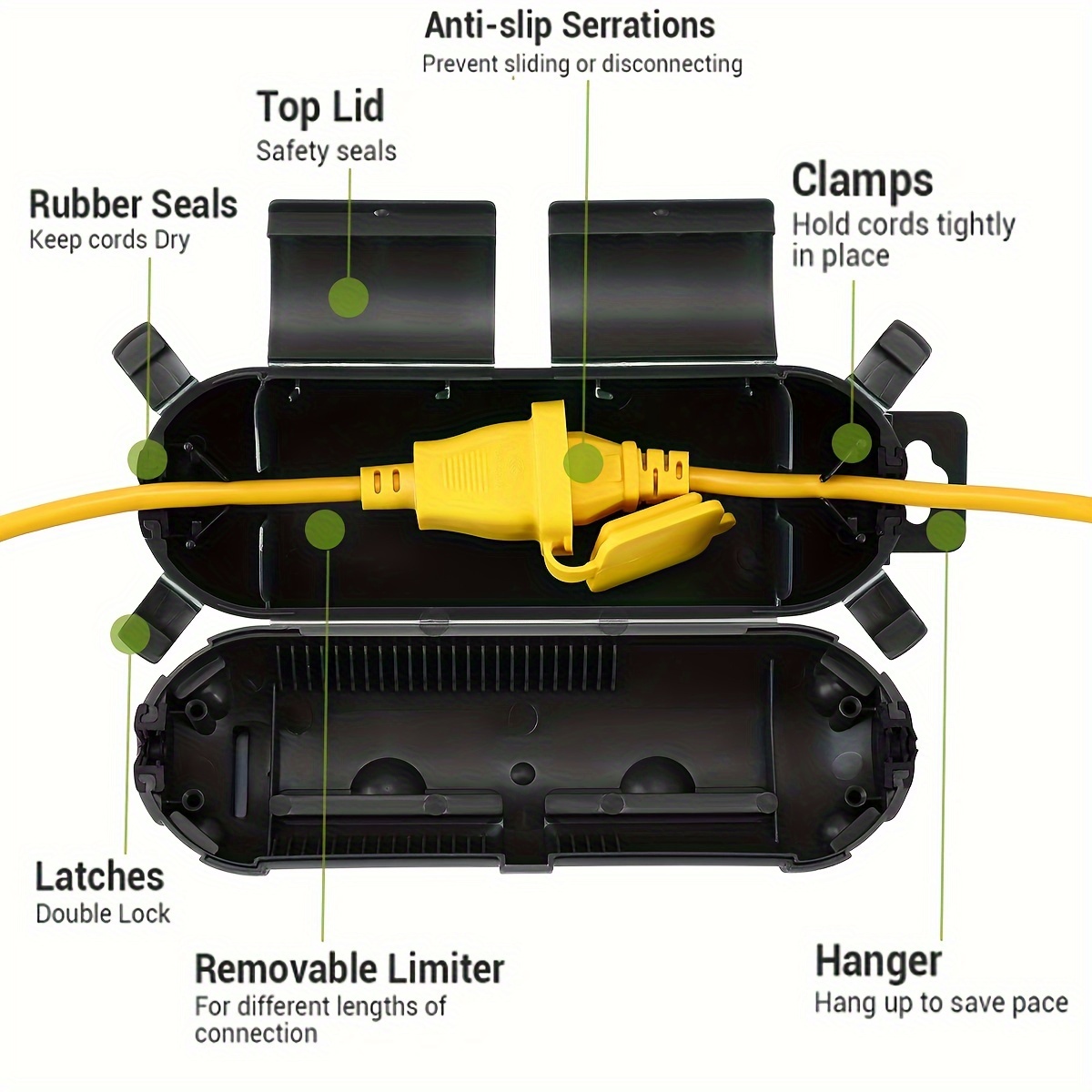 延長コードプラグ接続保護安全カバー、防水屋内屋外、ストリング - Outdoor Power Extension のレビューと価格