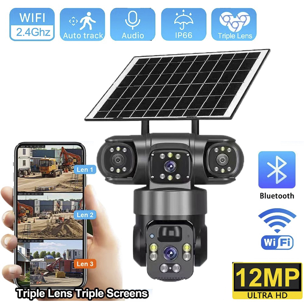 4Gソーラーカメラ 3レンズ 3画面 360度パノラマ監視  - Outdoor Power Monitor のレビューと価格