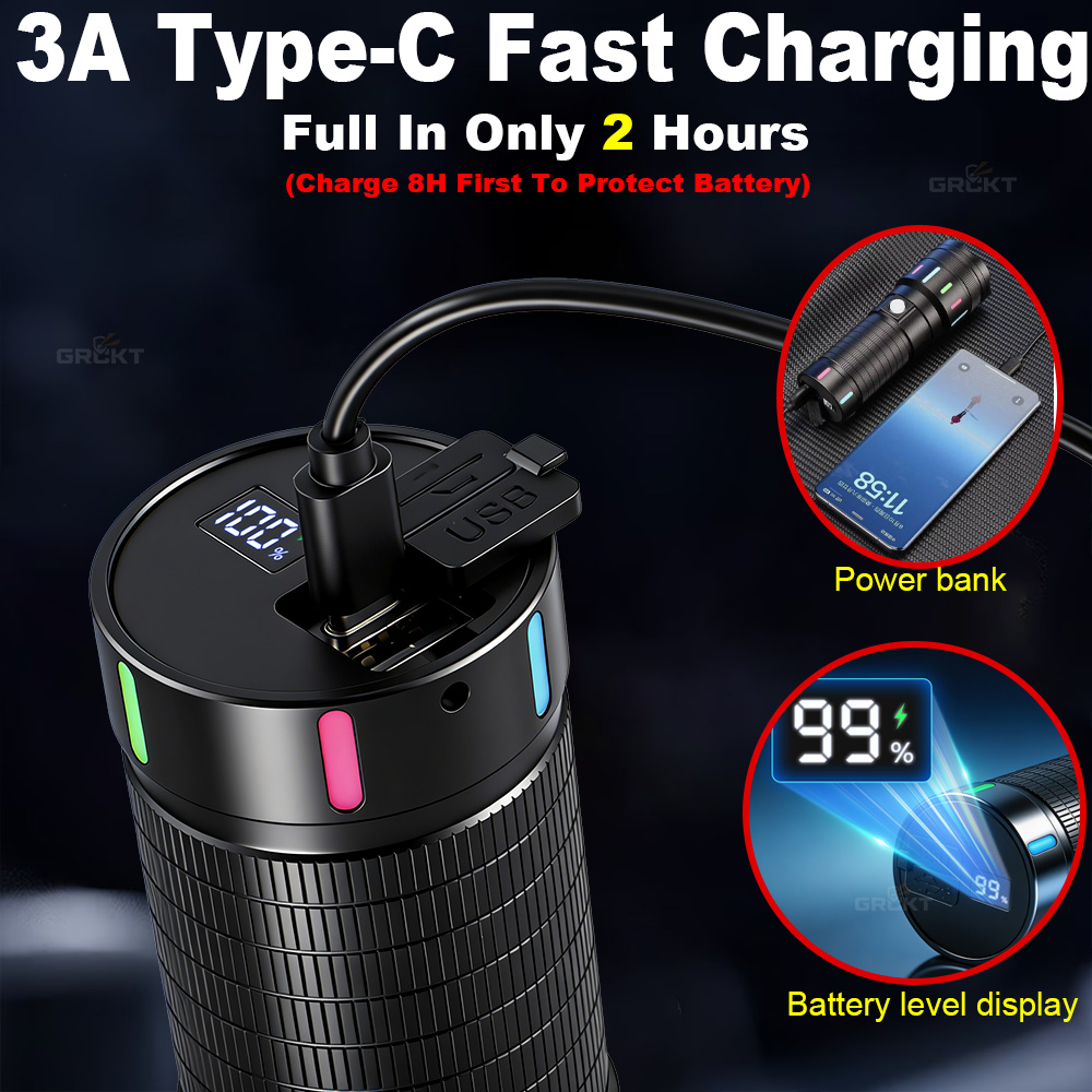 80000CD 最も強力なLED懐中電灯 ハイパワー戦術ハン - Outdoor Power Bank のレビューと価格