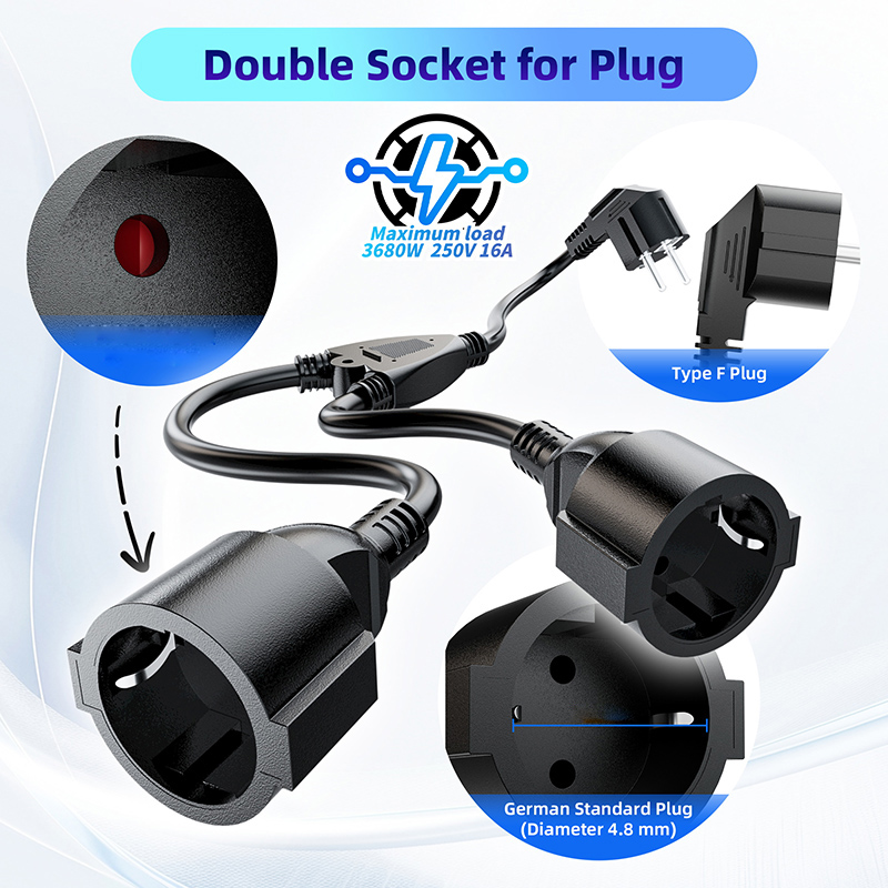 EU電源スプリッターコード 1x2 ヨーロッパEU電源スプリ - Outdoor Power Extension のレビューと価格